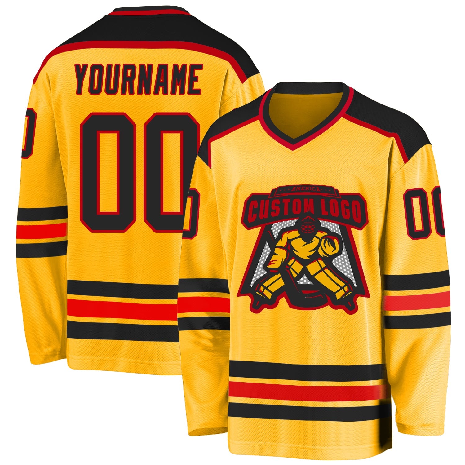 Custom Gold Black-Red Hockey Jersey - Sky-Custom