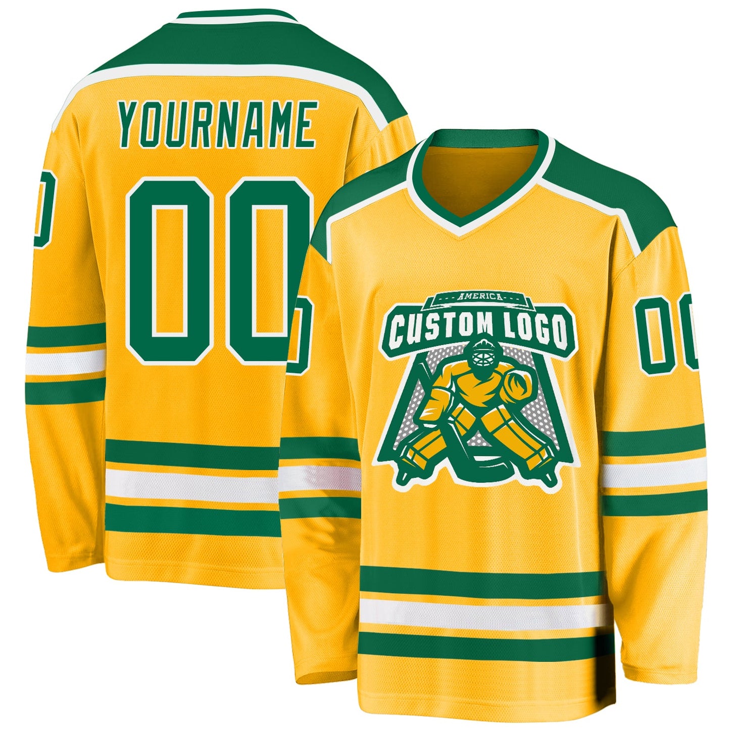 Custom Gold Kelly Green-White Hockey Jersey - Sky-Custom