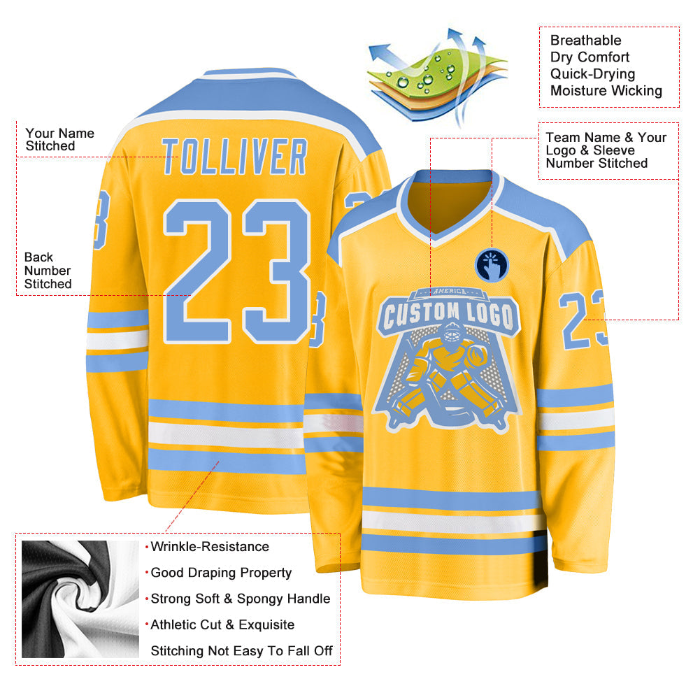 Custom Gold Light Blue-White Hockey Jersey - Sky-Custom