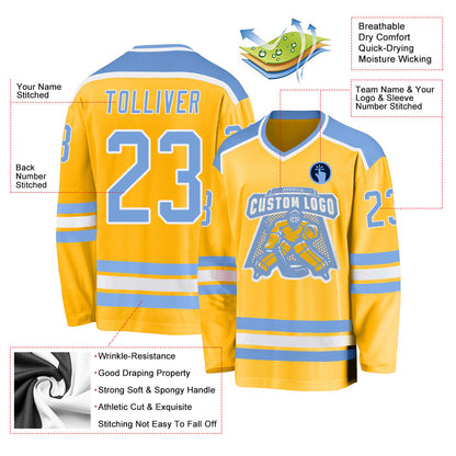 Custom Gold Light Blue-White Hockey Jersey - Sky-Custom