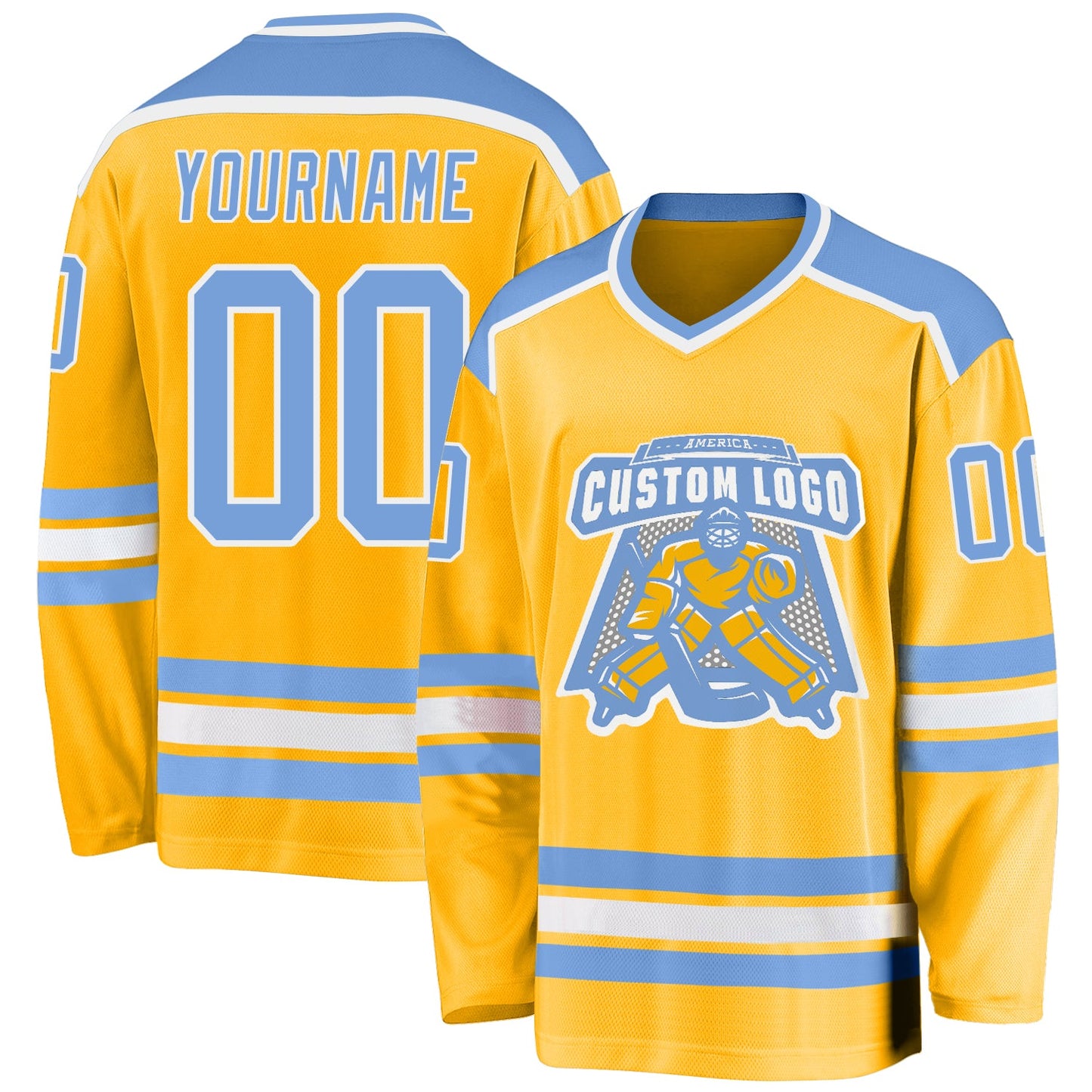 Custom Gold Light Blue-White Hockey Jersey - Sky-Custom