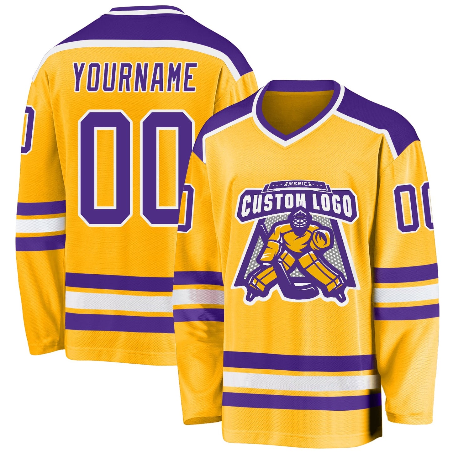 Custom Gold Purple-White Hockey Jersey - Sky-Custom