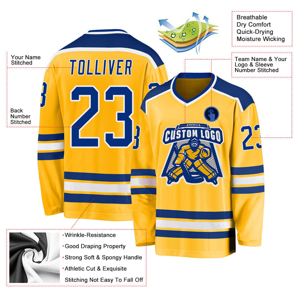 Custom Gold Royal-White Hockey Jersey - Sky-Custom