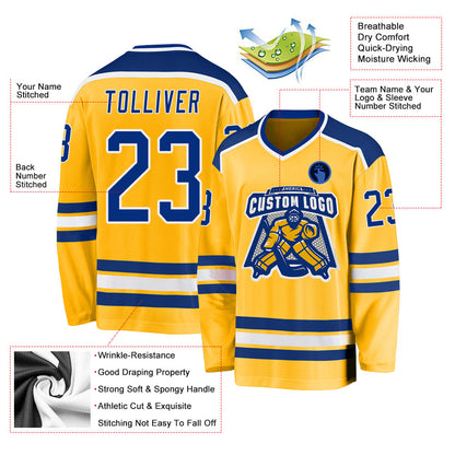 Custom Gold Royal-White Hockey Jersey - Sky-Custom