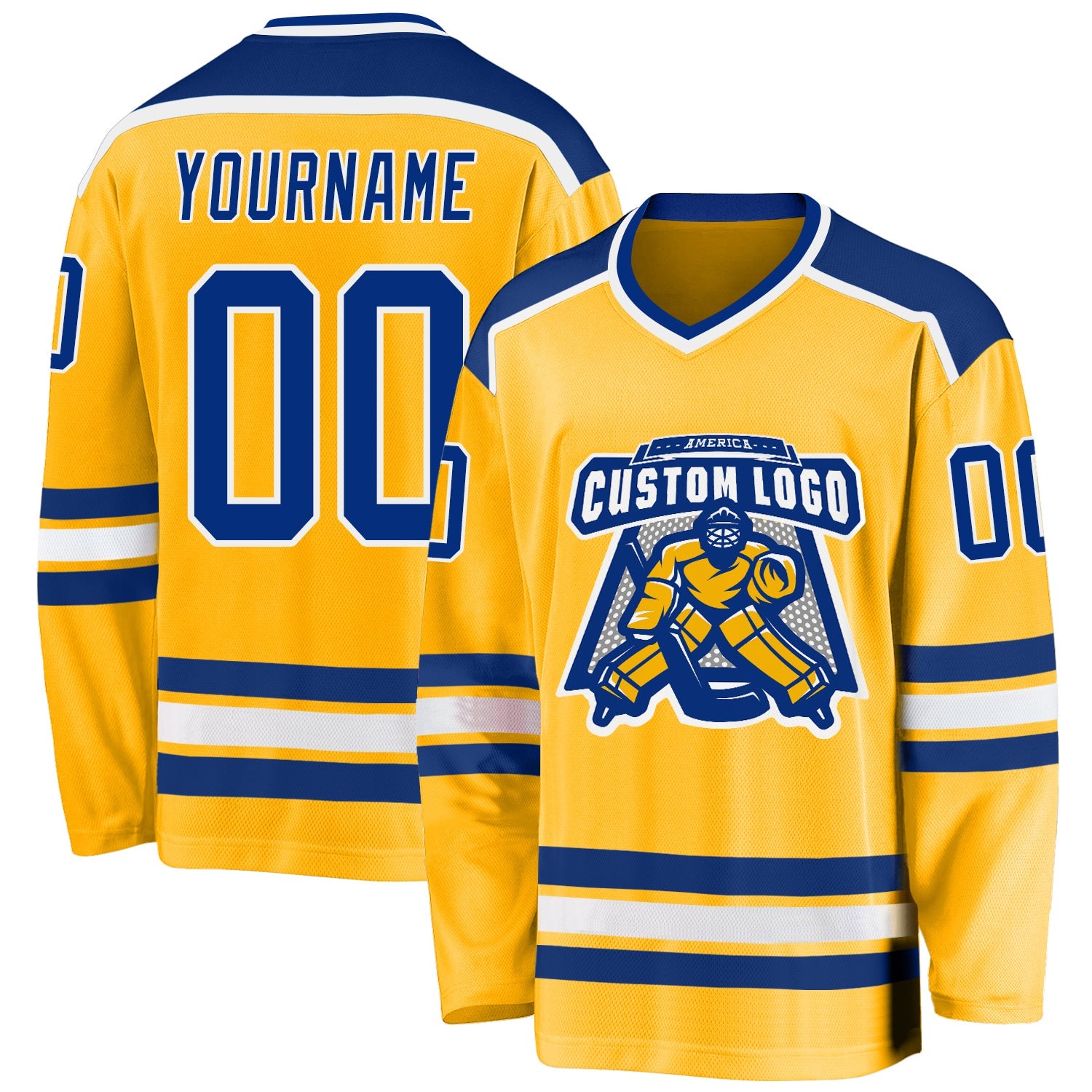 Custom Gold Royal-White Hockey Jersey - Sky-Custom
