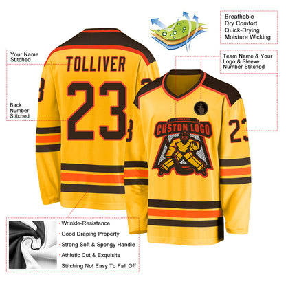Custom Gold Brown-Orange Hockey Jersey - Sky-Custom
