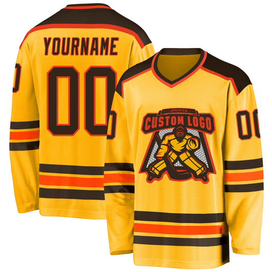 Custom Gold Brown-Orange Hockey Jersey - Sky-Custom