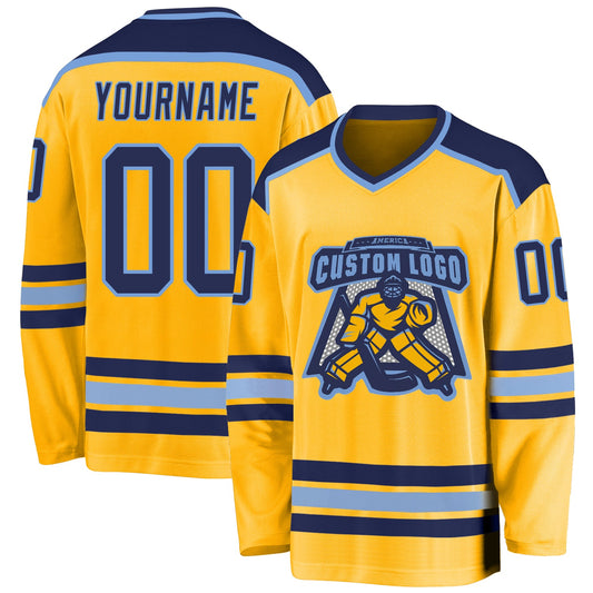 Custom Gold Navy-Light Blue Hockey Jersey - Sky-Custom