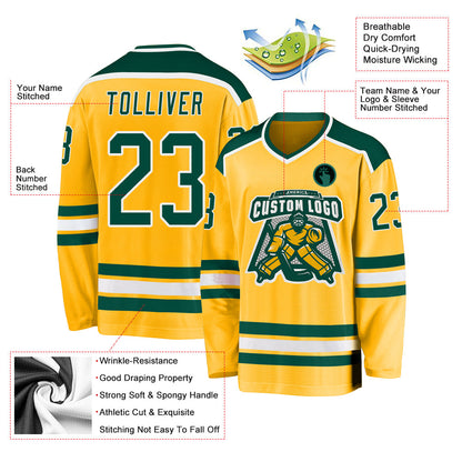 Custom Gold Green-White Hockey Jersey - Sky-Custom