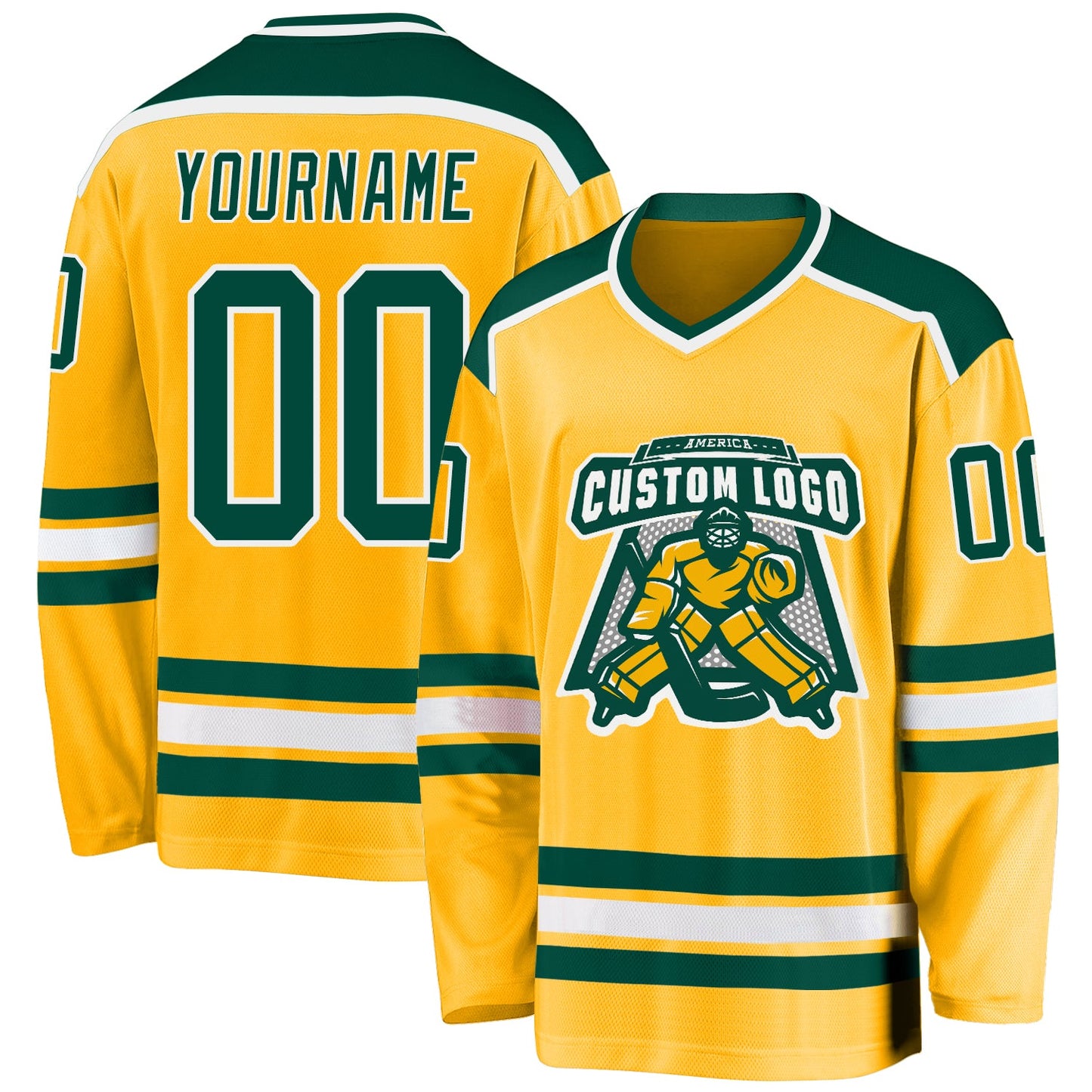 Custom Gold Green-White Hockey Jersey - Sky-Custom