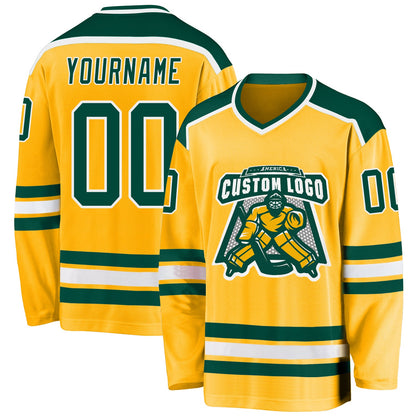 Custom Gold Green-White Hockey Jersey - Sky-Custom