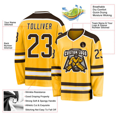 Custom Gold Brown-White Hockey Jersey - Sky-Custom