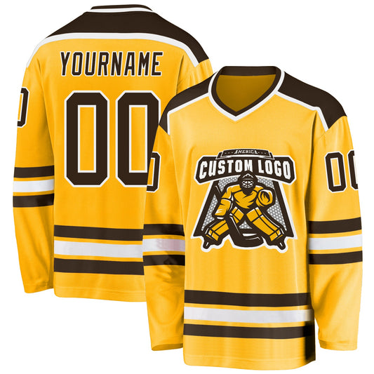 Custom Gold Brown-White Hockey Jersey - Sky-Custom