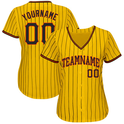 Custom Yellow Black Pinstripe Black-Orange Authentic Baseball Jersey - Sky-Custom