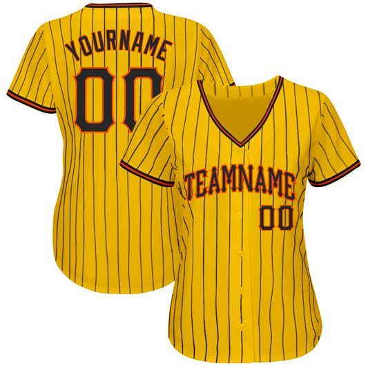 Custom Yellow Black Pinstripe Black-Orange Authentic Baseball Jersey - Sky-Custom