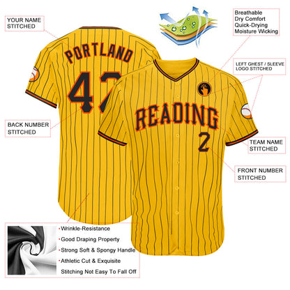 Custom Yellow Black Pinstripe Black-Orange Authentic Baseball Jersey - Sky-Custom