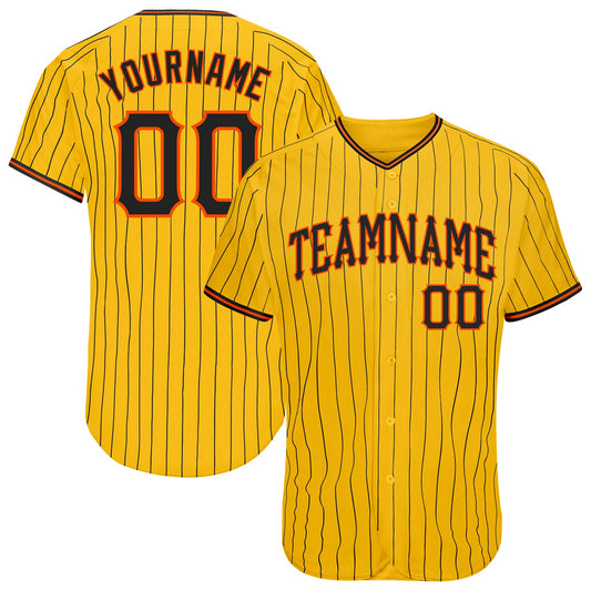 Custom Yellow Black Pinstripe Black-Orange Authentic Baseball Jersey - Sky-Custom