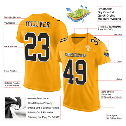 Custom Gold Black-White Mesh Authentic Football Jersey - Sky-Custom