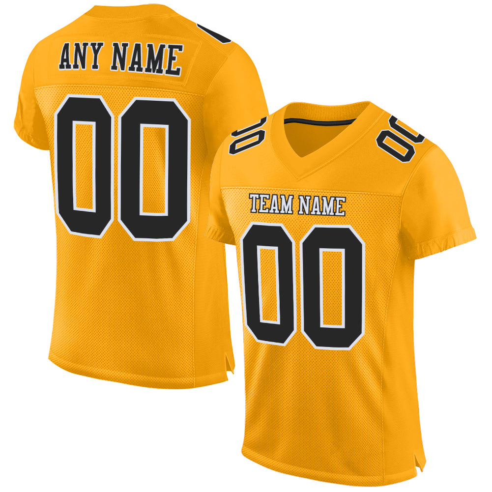Custom Gold Black-White Mesh Authentic Football Jersey - Sky-Custom