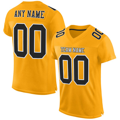 Custom Gold Black-White Mesh Authentic Football Jersey - Sky-Custom