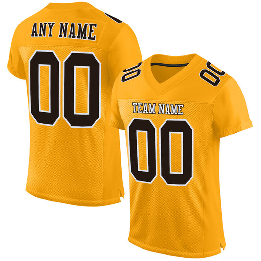 Custom Gold Brown-White Mesh Authentic Football Jersey - Sky-Custom