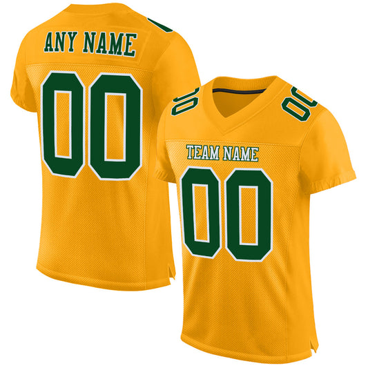 Custom Gold Green-White Mesh Authentic Football Jersey - Sky-Custom