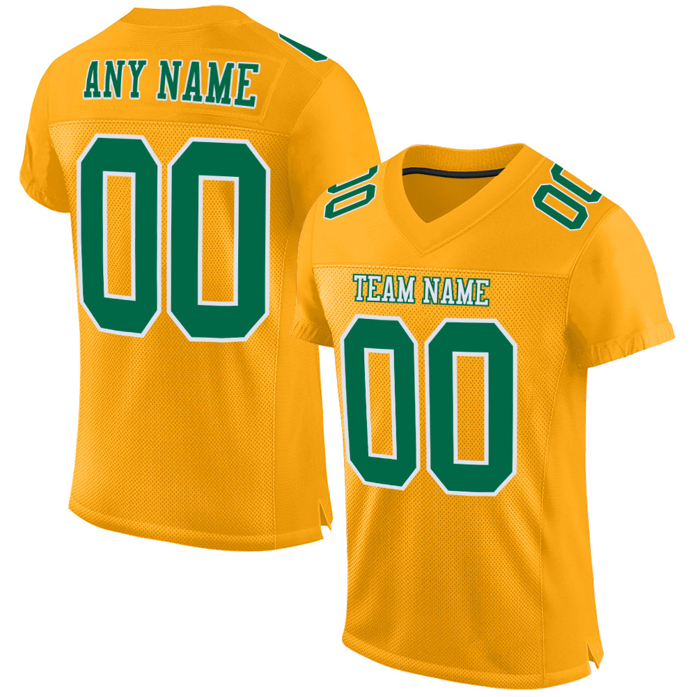 Custom Gold Kelly Green-White Mesh Authentic Football Jersey - Sky-Custom