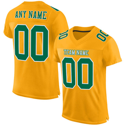 Custom Gold Kelly Green-White Mesh Authentic Football Jersey - Sky-Custom