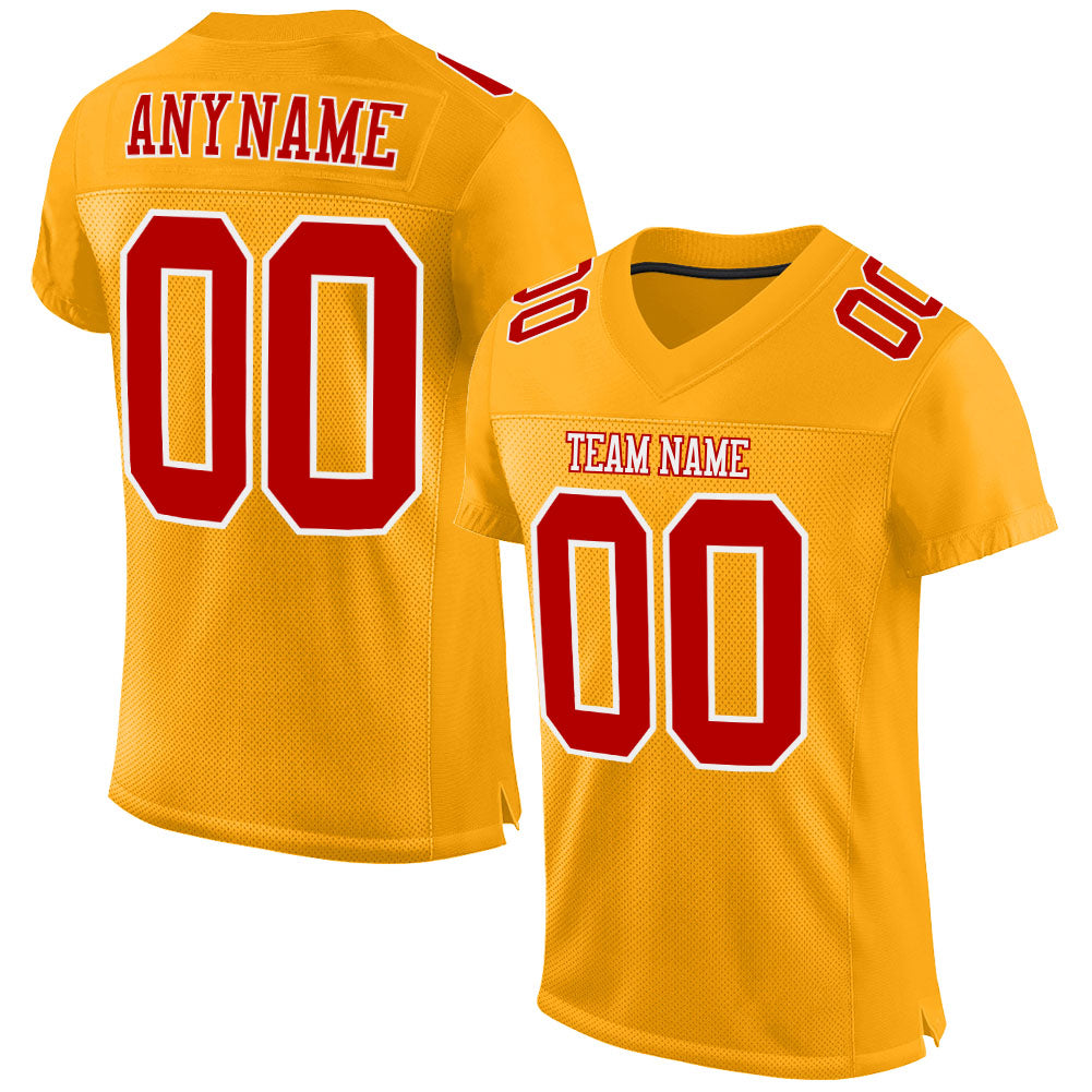 Custom Gold Red-White Mesh Authentic Football Jersey - Sky-Custom