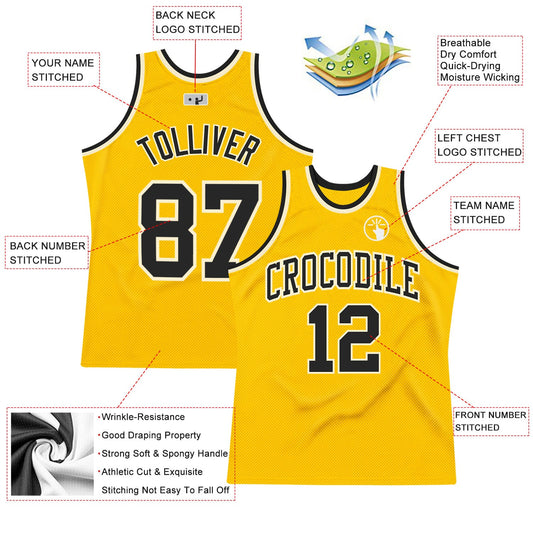 Custom Gold Black-Cream Authentic Throwback Basketball Jersey - Sky-Custom