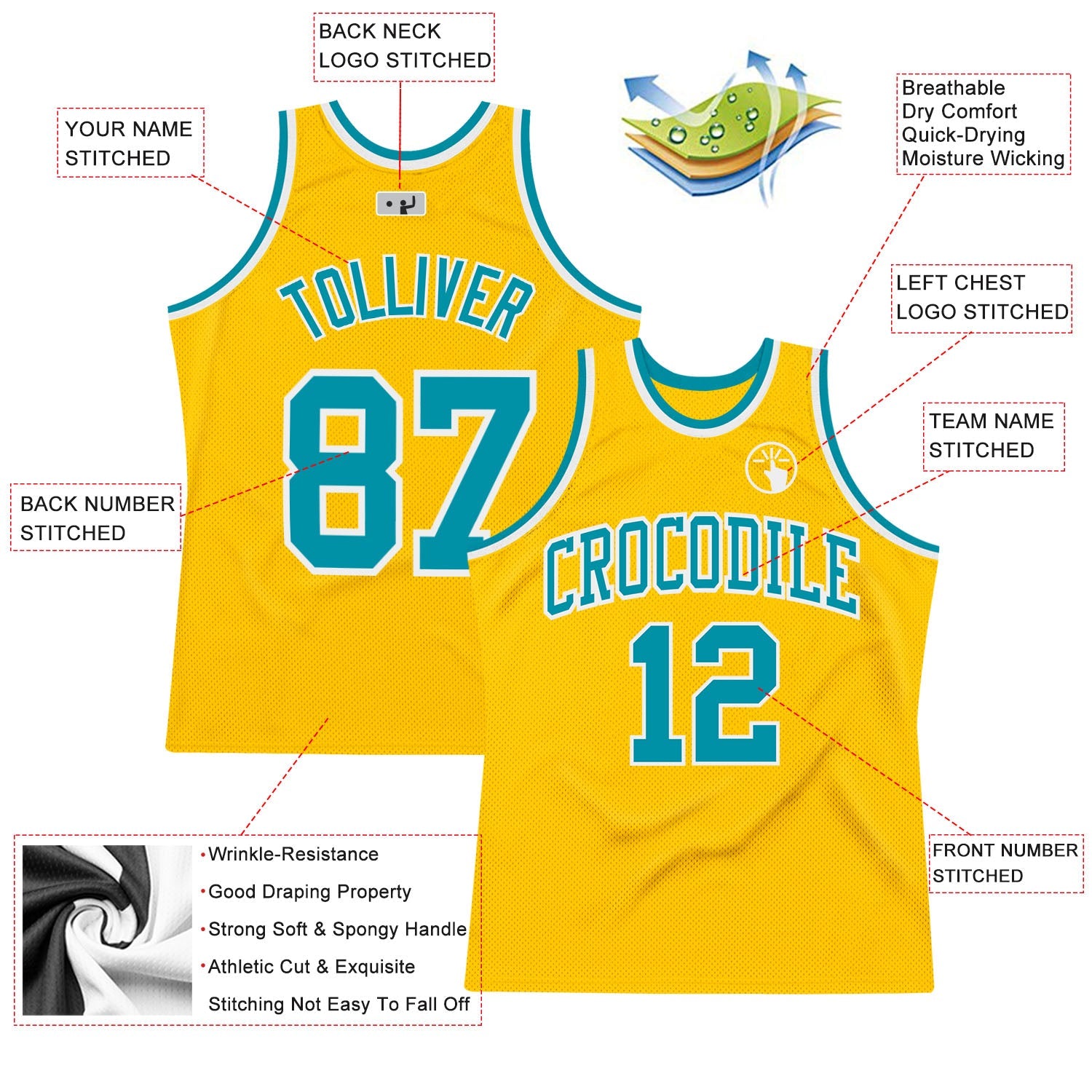 Custom Gold Teal-White Authentic Throwback Basketball Jersey - Sky-Custom