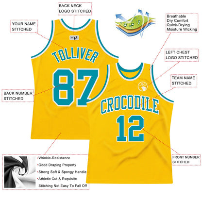 Custom Gold Teal-White Authentic Throwback Basketball Jersey - Sky-Custom