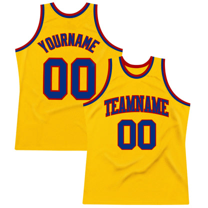 Custom Gold Royal-Red Authentic Throwback Basketball Jersey - Sky-Custom