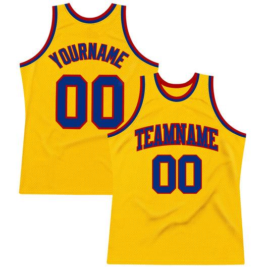 Custom Gold Royal-Red Authentic Throwback Basketball Jersey - Sky-Custom