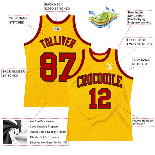 Custom Gold Red-Black Authentic Throwback Basketball Jersey - Sky-Custom