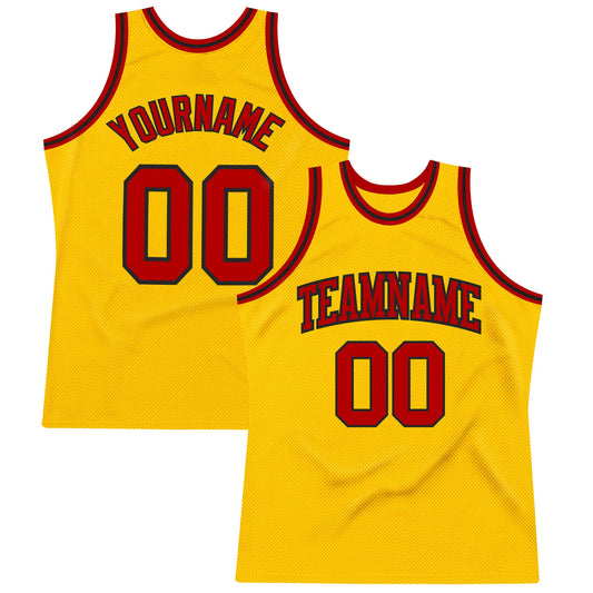 Custom Gold Red-Black Authentic Throwback Basketball Jersey - Sky-Custom