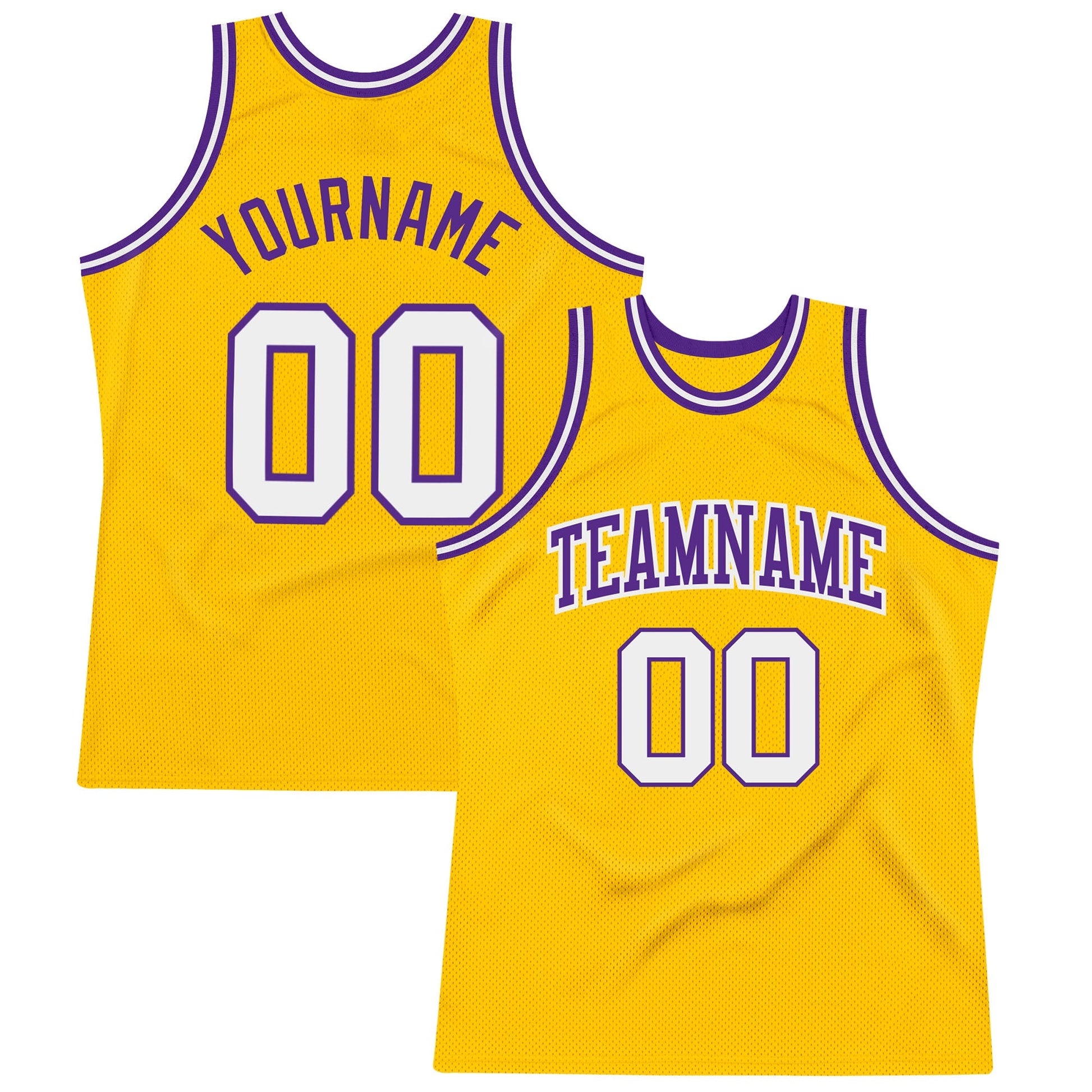 Custom Gold White-Purple Authentic Throwback Basketball Jersey - Sky-Custom