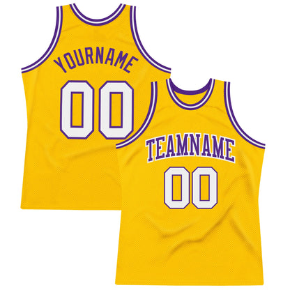 Custom Gold White-Purple Authentic Throwback Basketball Jersey - Sky-Custom