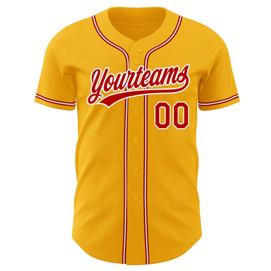 Custom Gold Red-White Authentic Baseball Jersey - Sky-Custom