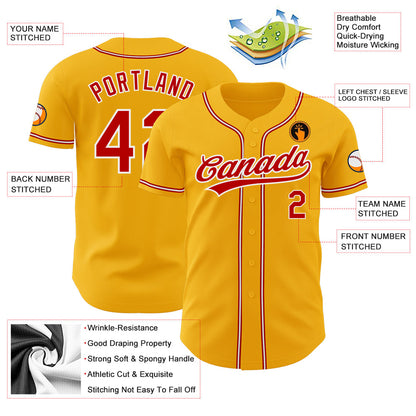 Custom Gold Red-White Authentic Baseball Jersey - Sky-Custom