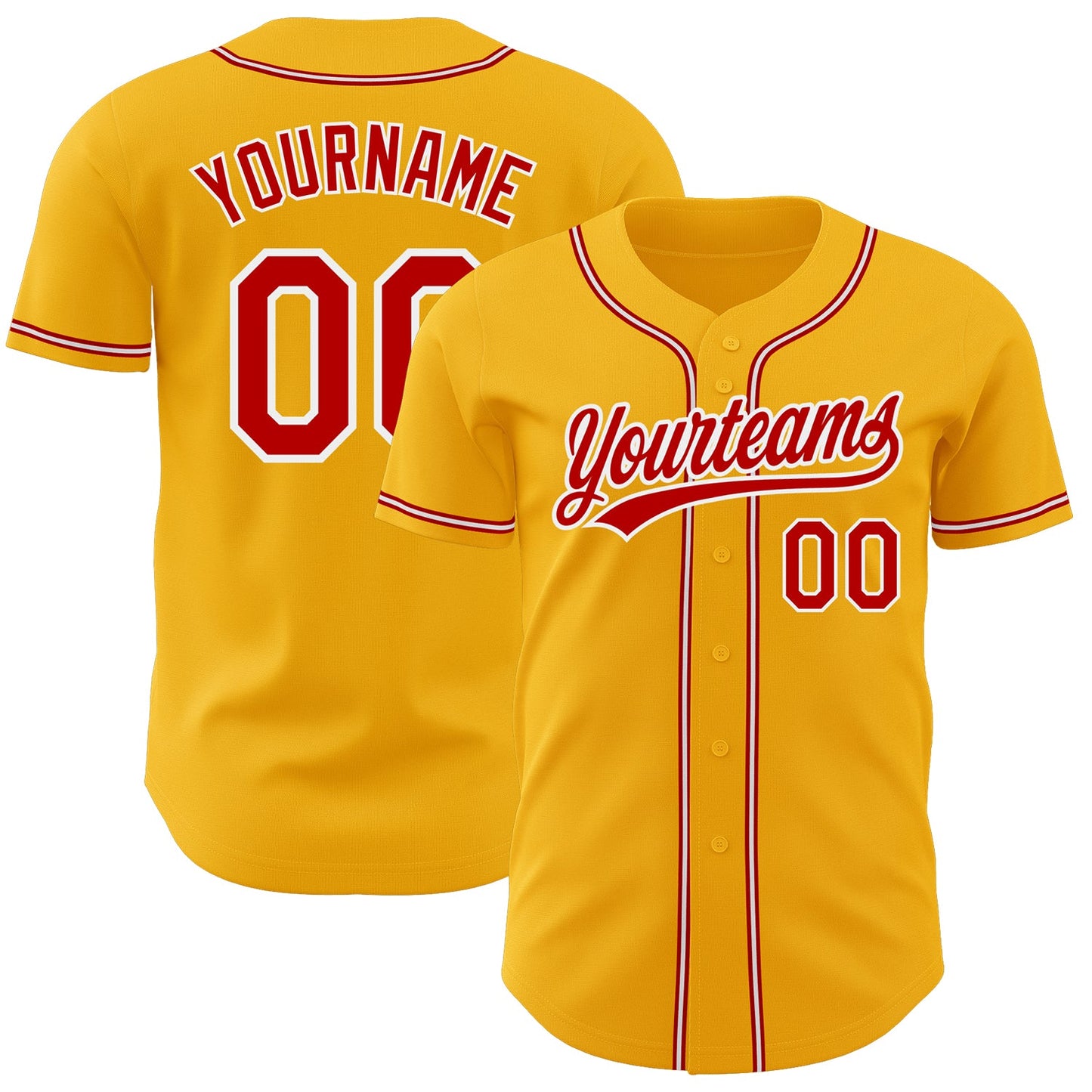 Custom Gold Red-White Authentic Baseball Jersey - Sky-Custom