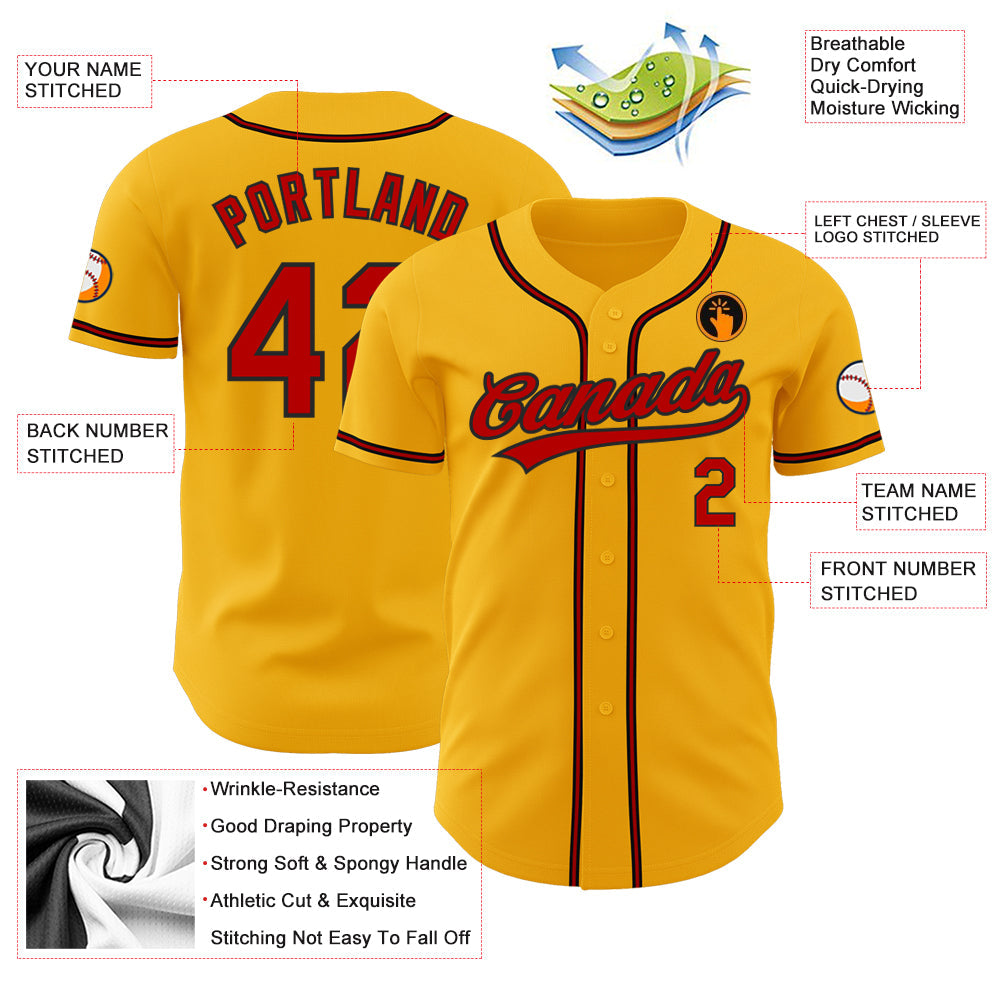 Custom Gold Red-Black Authentic Baseball Jersey - Sky-Custom