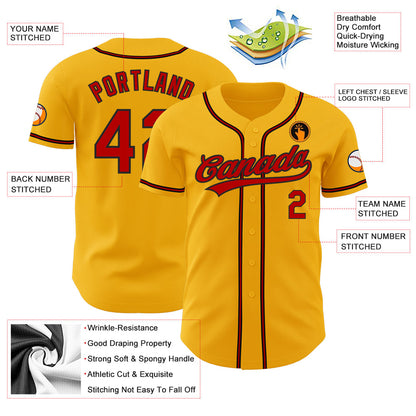 Custom Gold Red-Black Authentic Baseball Jersey - Sky-Custom