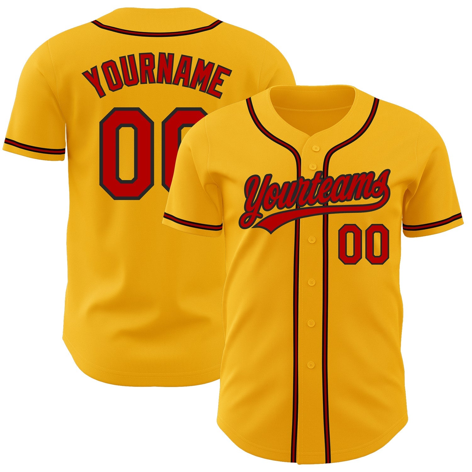 Custom Gold Red-Black Authentic Baseball Jersey - Sky-Custom