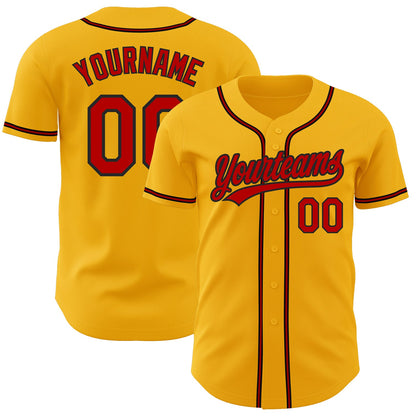 Custom Gold Red-Black Authentic Baseball Jersey - Sky-Custom