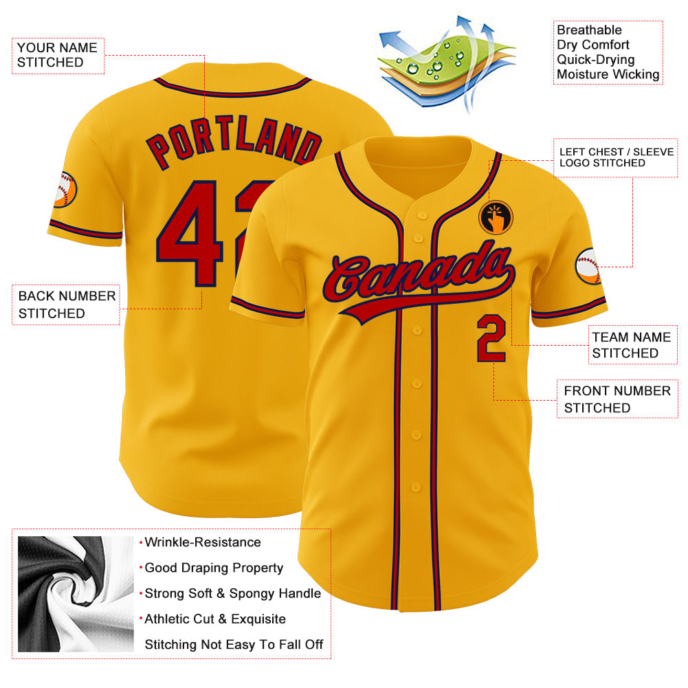 Custom Gold Red-Navy Authentic Baseball Jersey - Sky-Custom