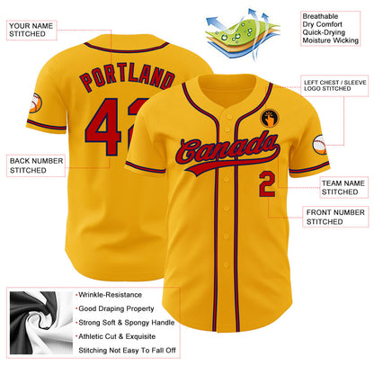 Custom Gold Red-Navy Authentic Baseball Jersey - Sky-Custom