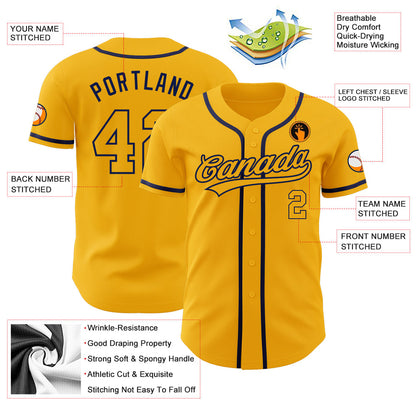 Custom Gold Gold-Navy Authentic Baseball Jersey - Sky-Custom