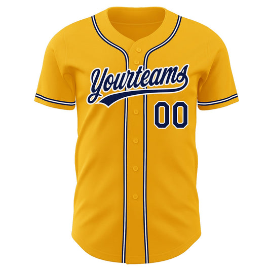 Custom Gold Navy-White Authentic Baseball Jersey - Sky-Custom