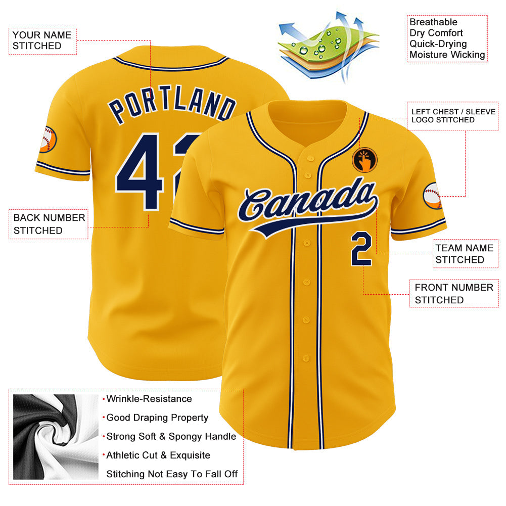 Custom Gold Navy-White Authentic Baseball Jersey - Sky-Custom